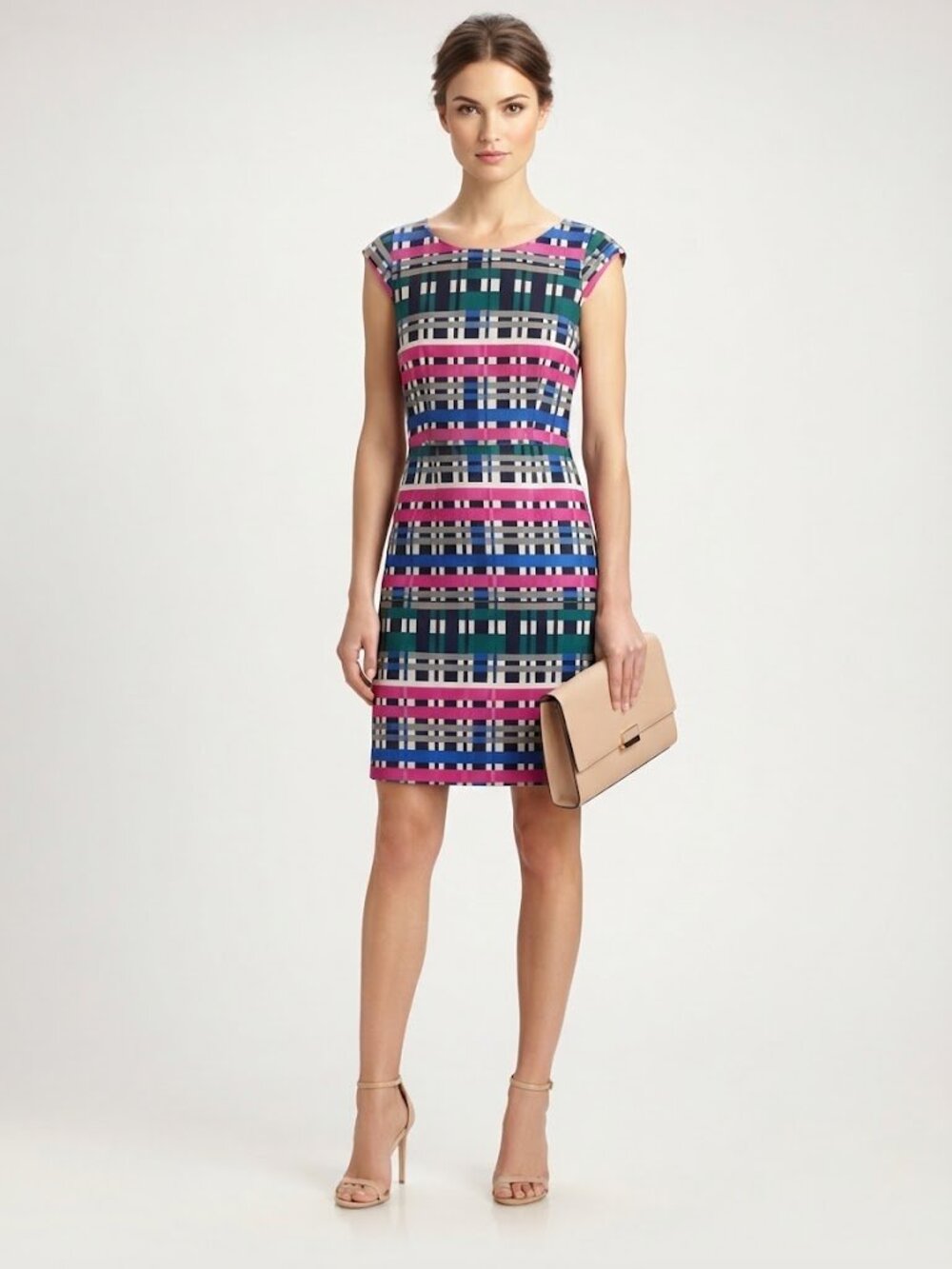 Banana Republic Multicolor Plaid Sheath Pencil Dress Cap Sleeve Size 8